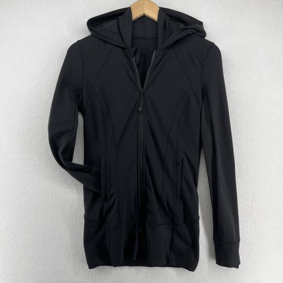 LULULEMON Jacket Womens 6 Daily Practice Midlayer Hooded Yoga Full Zip Black - Picture 1 of 13